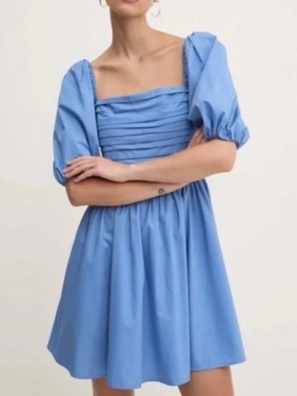 Abercrombie and Fitch Emerson Poplin Puff Sleeve Mini Dress in Powder Blue Small - Picture 9 of 9